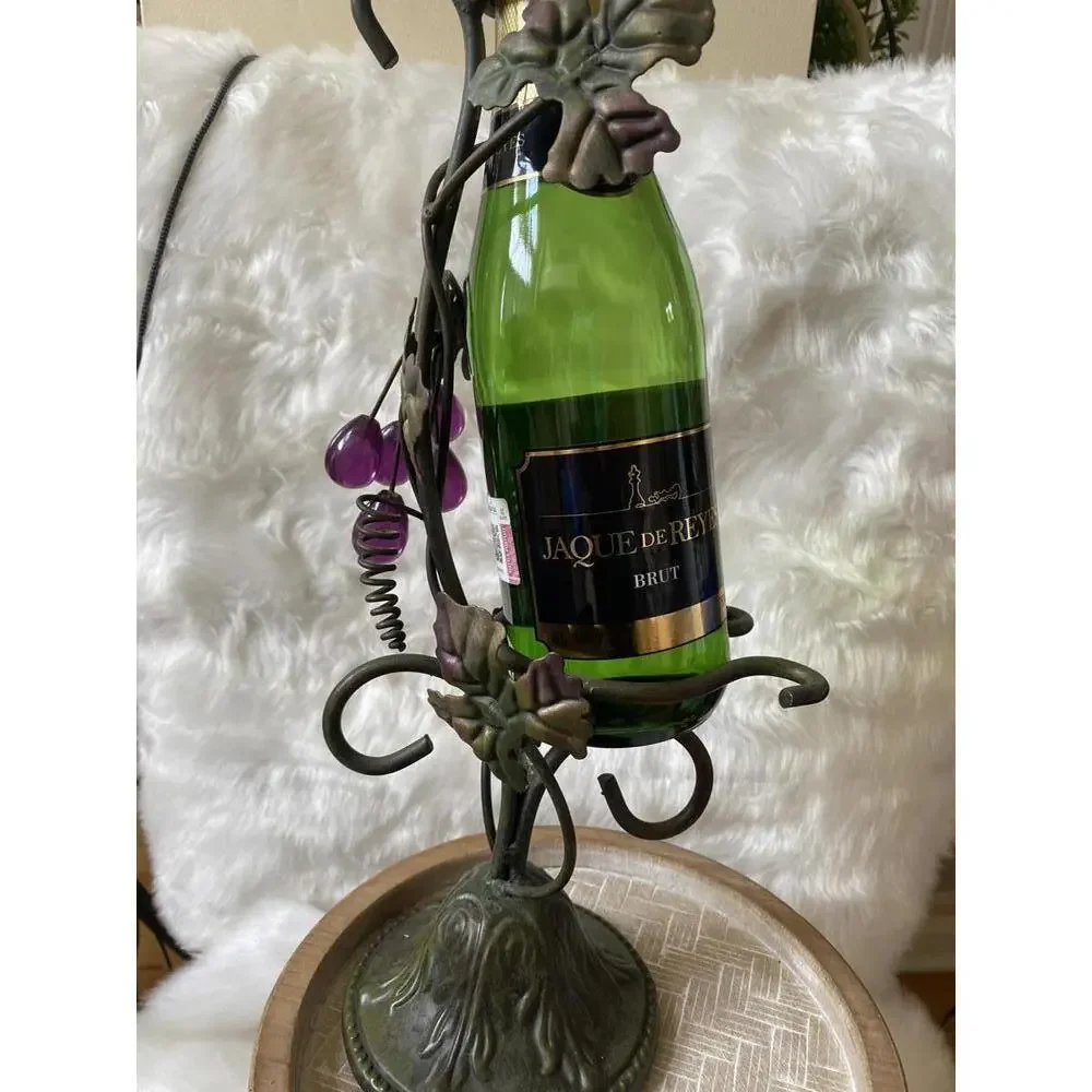 Decorative Metal Wine Bottle Holder with Leaf and Grape Design
